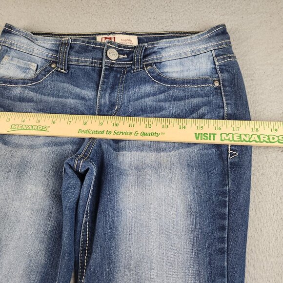 L.E.I. Jeans Women's Jr 7 Sophia Hipster Flare Blue Denim Pants Stretch Bootcut - Picture 6 of 9